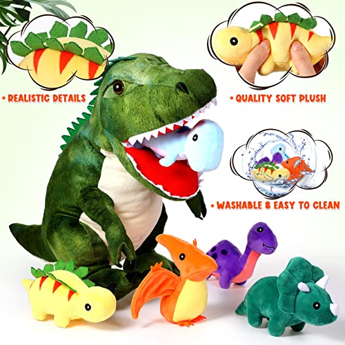15.7 Inch Plush T-Rex Dinosaur Plush Stuffed Animal with 5 Cute Little Dinosaurs in Tummy Carrier Soft Cuddly Stuffed Animal Pillow for Birthday Party Favor Boys, Girls Nursery Decoration Idea from Chalyna