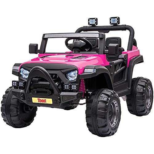 TOBBI 12v Kids Ride On Truck with Remote Control, Battery Powered Ride on Toy Car w/ Music, MP3, Safety Belt, Rose Red from TOBBI