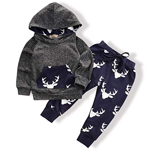 Infant Baby Boy Clothing Winter Deer Long Sleeve Hoodie Tops Sweatsuit Pants Outfit Set(3-6 Months) from oklady