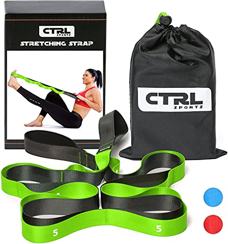 CTRL Sports Stretching Strap with Loops for Physical Therapy, Yoga, Exercise and Flexibility | Non-Elastic Fitness Stretch Band + Exercise Instructions & Carry Bag from CTRL Sports