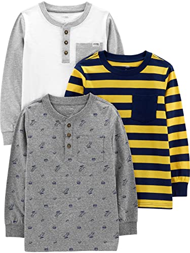 Simple Joys by Carter's Baby Boys' Toddler 3-Pack Long Sleeve Shirt, Yellow Stripe, Gray, White, 2T from Carter's Simple Joys - Private Label