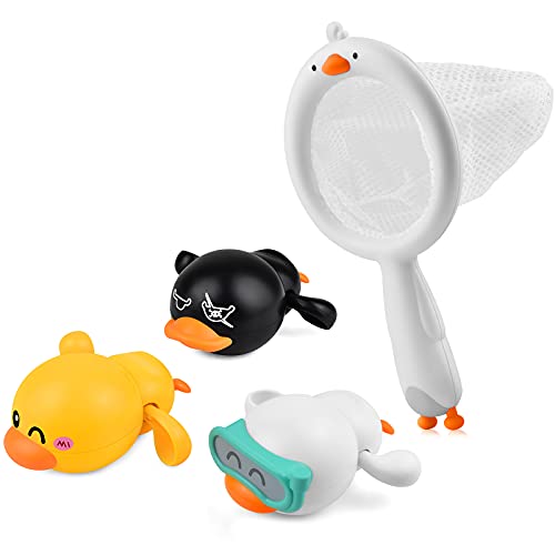 LiKee Baby Bath Toys Floating Wind-up Ducks Swimming Pool Games Water Play Set Gift for Bathtub Shower Beach Infant Toddlers Kids Boys Girls Age 1 2 3 4 5 6 Years Old (3 Ducks& 1 Net) from LiKee