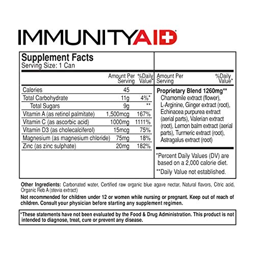 LIFEAID IMMUNITYAID Support Blend, Echinacea, Zinc, Astragalus and Vitamin C, IMMUNITY AID, 144 Fl Oz (Pack of 12) from LifeAID Beverage Co.