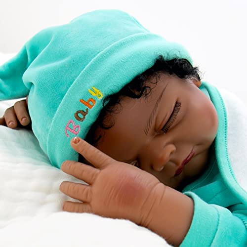 Milidool Black Reborn Baby Doll 22 Inch Eyes Closed Realistic Sleeping Boy Dolls with Gift Set for Children by Milidool