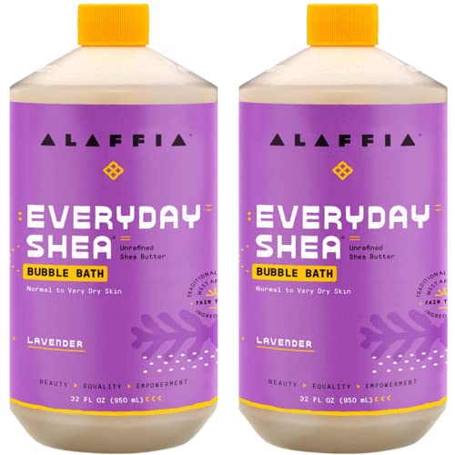 Alaffia Everyday Shea Bubble Bath, Soothing Support for Deep Relaxation and Soft Moisturized Skin | Made with Fair Trade Shea Butter | Cruelty Free | No Parabens | Vegan, Lavender 32 Fl Oz (Pack of 2) from Alaffia