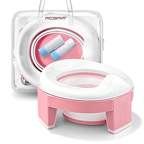 MCGMITT Portable Potty Seat for Kids Travel - Foldable Training Toilet Chair for Toddler Girls with Storage Bags (Pink) by MCGMITT