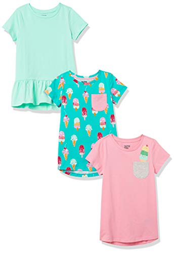 Spotted Zebra Girls' Short-Sleeve Tunic T-Shirts, Pack of 3, Green/Blue/Pink, Ice Cream, Small by FR Apparel Trading DMCC