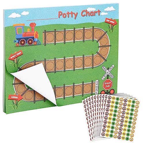 Potty Training Reward Chart - Pack of 50 Sheets and 800 Stickers, Train and Railroad Themed Toilet Training Kit for Toddlers, Motivational and Positive Reinforcement, 10.3 x 8.3 Inches by Juvale