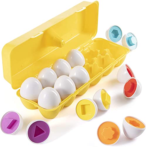 Prextex My First Find and Match Easter Matching Eggs with Yellow Eggs Holder - STEM Toys Educational Toy for Kids and Toddlers to Learn About Shapes and Colors Easter Gift by Prextex