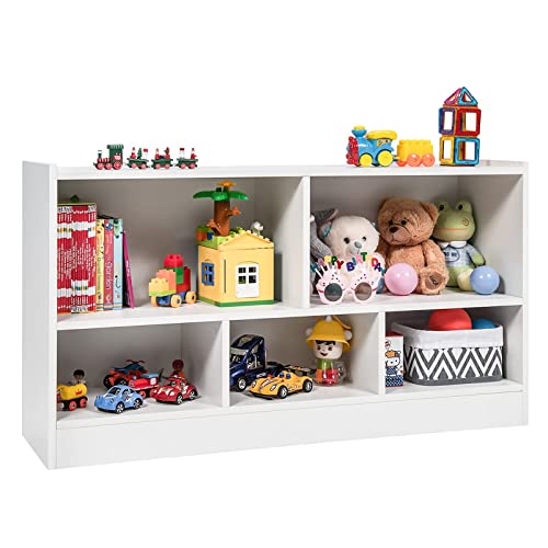 Costzon Toy Storage Organizer for Kids, 5-Section School Classroom Storage Cabinet for Organizing Books Toys, Wooden Bookshelf Daycare Furniture for Playroom, Kids Room, Nursery, Kindergarten (White) from Costzon
