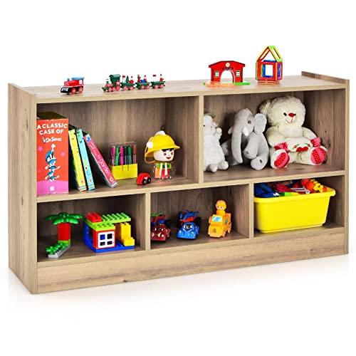Costzon Toy Storage Organizer for Kids, 5-Section School Classroom Storage Cabinet for Organizing Books Toys, Wooden Bookshelf Daycare Furniture for Playroom, Kids Room, Nursery, Kindergarten (Nature) from Costzon