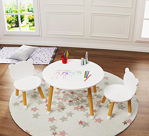 UTEX Kids Wood Table and Chair Set, Kids Play Table with 2 Chairs,3 Pieces Round Play Tablet for Toddlers, Girls, Boys,White by UTEX