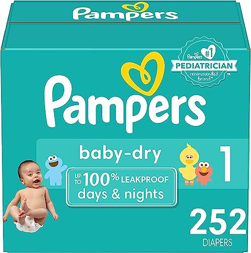 Diapers Newborn/Size 1 (8-14 lb), 252 Count - Pampers Baby Dry Disposable Baby Diapers, ONE MONTH SUPPLY by Procter & Gamble