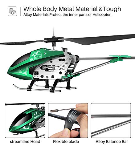 Remote Control Helicopter, S107H-E Aircraft with Altitude Hold, One Key take Off/Landing, 3.5 Channel, Gyro Stabilizer and High &Low Speed, LED Light for Indoor to Fly for Kids and Beginners(Green) by SYMA
