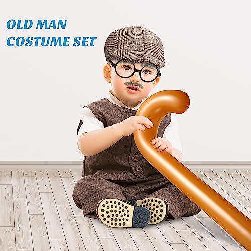 6 Pieces Old Man Kids Costume Kit Grandpa Accessories for 100th Day of School Kids Party Cosplay (Coffee Beret) from Skylety