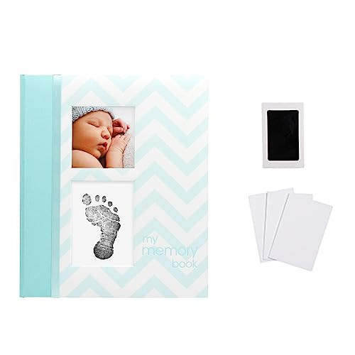 Pearhead First 5 Years Chevron Baby Memory Book with Clean-Touch Baby Safe Ink Pad to Make Babyâs Hand or Footprint Included, Teal by Pearhead