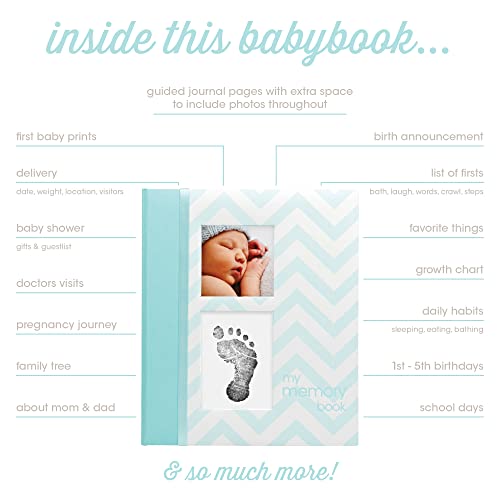 Pearhead First 5 Years Chevron Baby Memory Book with Clean-Touch Baby Safe Ink Pad to Make Babyâs Hand or Footprint Included, Teal by Pearhead