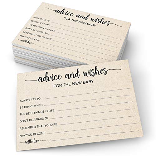 321Done Advice and Wishes for the New Baby (50 Cards) Baby Shower Game Advice Cards Rustic Kraft Tan Large 4x6 for Mommy, Daddy Simple Elegant - Made in USA from 321Done
