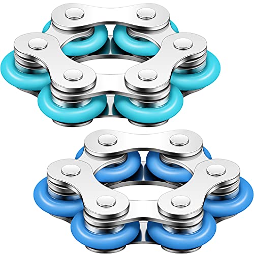 2 Pieces Fidget Toys Flippy Roller Chain, Six Roller Chain Fidget Toys Bike Chain Toys Novelty Stress Relief for Adults Teens Anxiety Autism, ADHD (Dark Blue, Sky Blue) from Sumind
