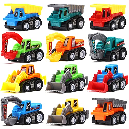 Pull Back Car, 12 Pcs Mini Truck Toy Kit Set, Play Construction Engineering Vehicle Educational Preschool for Children Boys Party Favors, Kids Birthday Game Gift Playset Classroom Reward by KarberDark