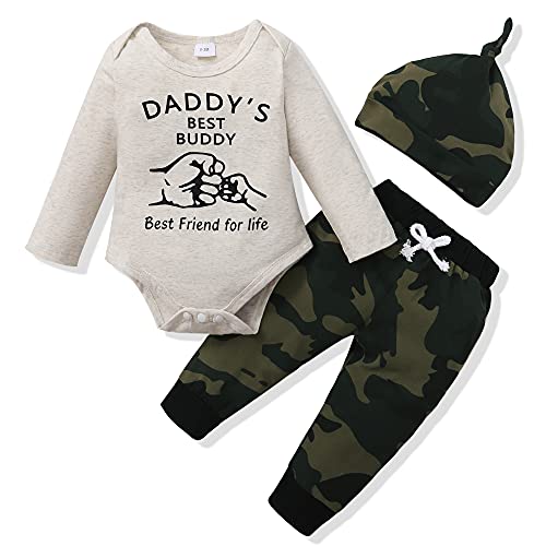 Cute Baby Boy Outfits Newborn Fall 3PCS Baby Clothes Boy Winter Long Sleeve Romper Top Camo Pants Matching Hat 3-6 Months Baby Boy Clothes from 