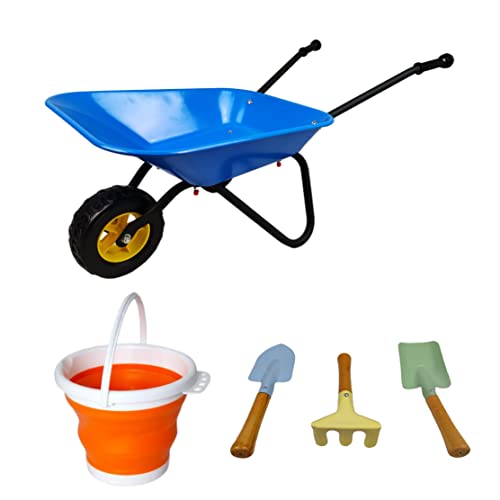 KOVOME Kid's Wheelbarrow Toy, Gardening Metal Small Wheel Barrow Wagon Set, Yard Tools Gift for Boys and Girls, Blue and Black, Children Barrows (Blue and Black) by KOVOME