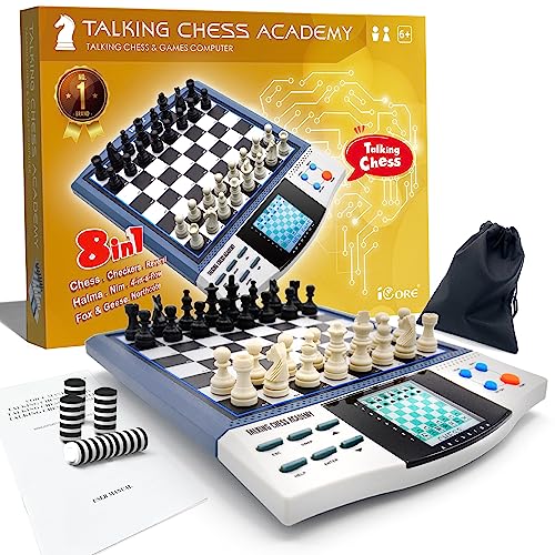 iCore Electronic Chess Board Game Master Pro with 8 Different Games, 12 Chess Modes Magnet Chess Sets Game, Play 2 Player or Against Beginner to Expert Computer, 30 Skill Levels for Adults and Kids from iCore