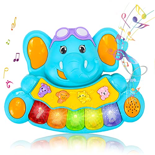 Baby Piano Toys 6 to 12 Months Early Learning Musical Toys 3-18 Months Elephant Music Light Up Keyboard Toys for 6 9 12 Months Infant Music Piano Toy Christmas Birthday Gifts for 1 Year Old Boys Girls from Tigerkdz