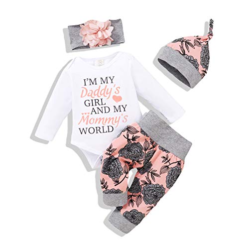 Renotemy Infant Baby Clothes Girl Newborn Outfits Long Sleeve Romper Pants Set 0-3 Months Baby Girl Clothes Outfit Sets Pink by 