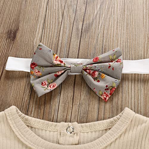 Newborn Baby Girls Clothes Floral Sleeve Romper+ Floral Short Pant 3pcs Summer Outfit 3-6 Months Apricot by 
