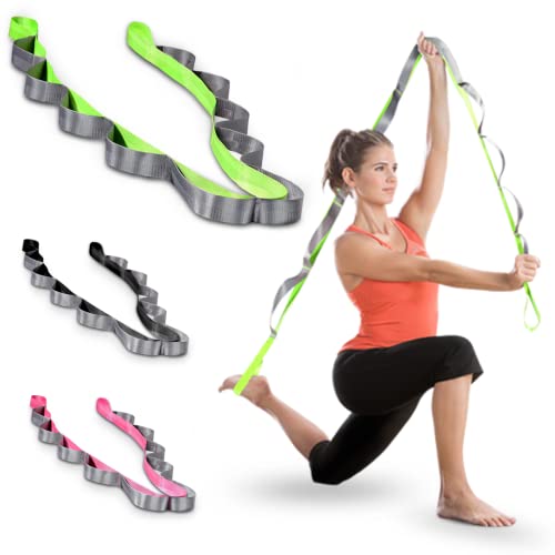 Acupoint Yoga Stretching Strap With Loops - 12- Loop Exercise Strap for Physical Therapy, Flexibility, Pilates, Dance, Gymnastics, Recovery, Workout - Non-Elastic Premium Nylon Stretch Band (Green) by Acupoint