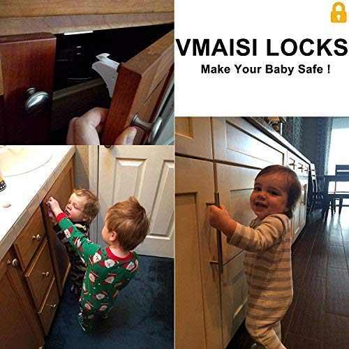 16 Pack Child Safety Magnetic Cabinet Locks - Vmaisi Children Proof Cupboard Baby Locks Latches - Adhesive for Cabinets & Drawers and Screws Fixed for Durable Protection by vmax