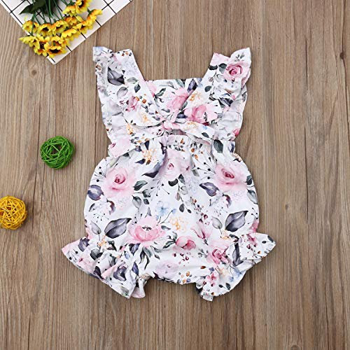 Newborn Infant Baby Girl Floral Ruffle Bowknot Romper Bodysuit One-Piece Jumpsuit Summer Outfits Clothes (6-9 Months, Floral) from 