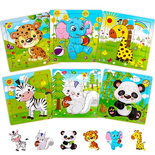 Aitey Wooden Jigsaw Puzzles for Kids Ages 2-5 Toddler Puzzles 9 Pieces Preschool Educational Learning Toys Set Animals Puzzles for 2 3 4 Years Old Boys and Girls (6 Puzzles) by Aitey
