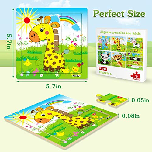 Aitey Wooden Jigsaw Puzzles for Kids Ages 2-5 Toddler Puzzles 9 Pieces Preschool Educational Learning Toys Set Animals Puzzles for 2 3 4 Years Old Boys and Girls (6 Puzzles) by Aitey