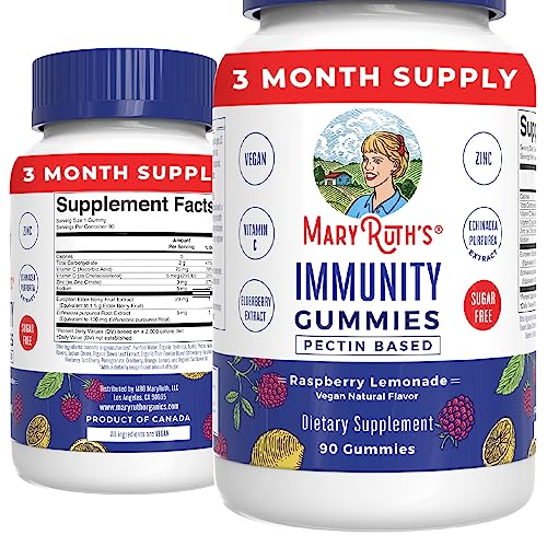 Immunity Gummies 5-in-1 by MaryRuth's (Raspberry Lemonade) | Powerful Blend of Zinc, Elderberry, Vitamin C, Vitamin D, and Echinacea for Kids & Adults | Vegan, Non-GMO, Gluten Free | 90ct from MaryRuth Organics
