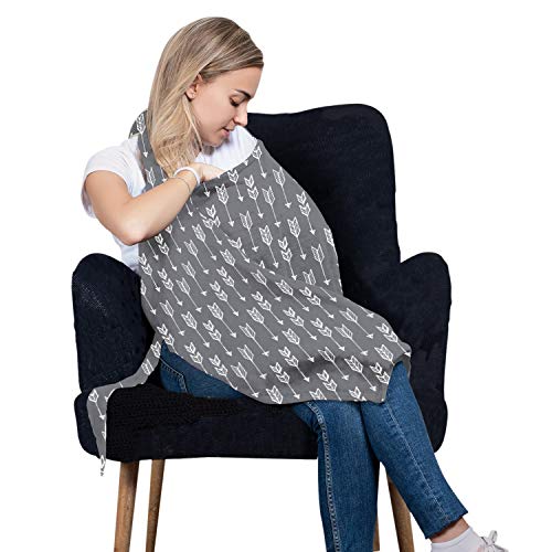 Cotton Nursing Cover - Large Breastfeeding Cover with Built-in Burp Cloth & Pocket - Soft, Breathable, Chemical-Free, 360Â° Coverage, Gray Nursing Cover for Breastfeeding by San Francisco Baby by San Francisco Baby