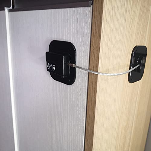 Keyless Cabinet Lock with Strap & Adhesive Pads, No Drill, Refrigerator Lock Combination, Drawer Locks, Furniture Straps Wall Anchors by Yeya (Black 1 Pack) by Yeya