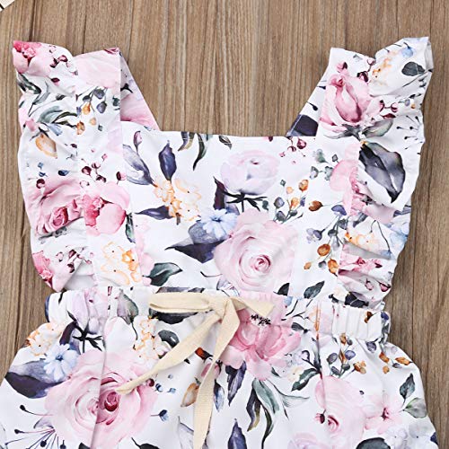 Newborn Infant Baby Girl Floral Ruffle Bowknot Romper Bodysuit One-Piece Jumpsuit Summer Outfits Clothes (6-9 Months, Floral) from 