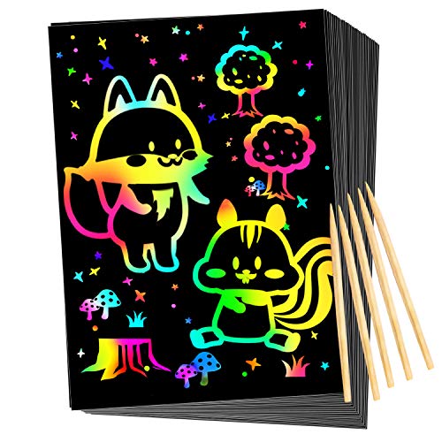 QXNEW Scratch Rainbow Art for Kids: Magic Scratch off Paper Children Art Crafts Set Kit Supplies Toys Black Scratch Sheets Notes Cards for Boys Girls Birthday Party Favors Games Christmas Easter Gifts by QXNEW