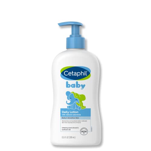 Cetaphil Baby Daily Lotion with Organic Calendula, NEW 13.5 fl oz, Vitamin E, Sweet Almond & Sunflower Oils, Mineral Oil Free, Paraben Free, Dermatologist Tested, Clinically Proven for Sensitive Skin by Galderma Laboratories