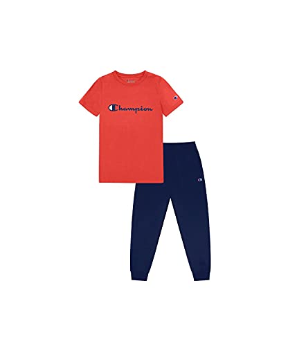 Champion Boys 2 Piece Short Sleeve Shirt And Fleece Jogger Set Infant Clothes (24 Months, Crayon Orange/Navy) by 