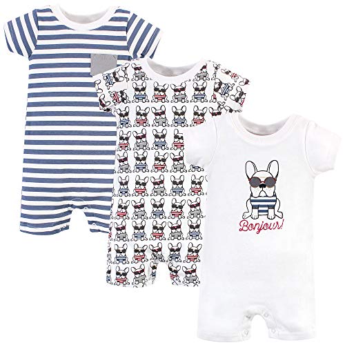 Hudson Baby Unisex Baby Cotton Rompers French Dog, 6-9 Months by Hudson Baby