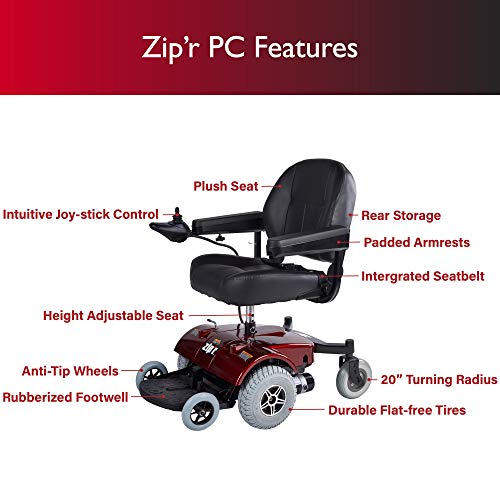 Zipâr PC Power Electric Wheelchair - Full Size Long Range Motorized Wheelchair - Electric Wheelchairs for Adults, Seniors, Elderly, Travel- Power Wheelchair 19.5 Inch Seat - Extended Battery from Zip'r