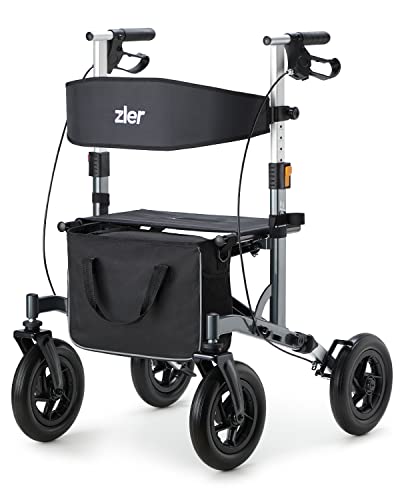 Zler Rollator Walker with Anti-Leakage Tires - Mobility Aids Walker with Seat for Seniors, 10ââ Large Wheel Rollator Walker, All Terrain Walkers 300lbs, 4 Wheels Walker with Backrest by HFK