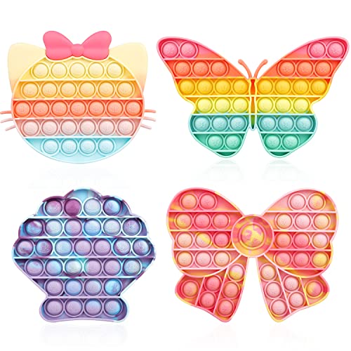 Asona 4 Packs Pop Push Bubble Toys Gift Sets for 4 5 6 7 8 Years Girls, Cute Animal Popping Fidget Sensory Toy for Birthday, New Year Gift Idea (Butterfly, Kitten Cat, Seashell, Bow) from Asona