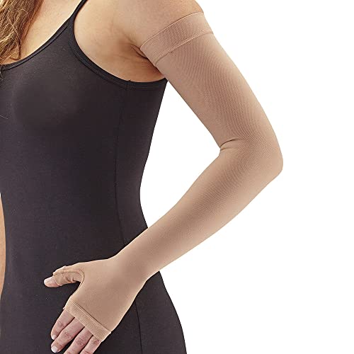 Ames Walker AW Style 707 Lymphedema Armsleeve w Gauntlet 20 30 mmHg Firm Compression, Natural Medium Manage Edema Swelling Post Mastectomy Conditions Comfortable Fabric Runs Small by Ames Walker