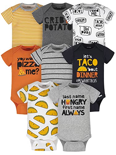 Onesies Brand Baby Boys' 8-Pack Short Sleeve Mix & Match Bodysuits, Grey Hungry, 6-9 Months by 