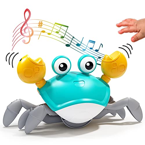 Deejoy Green Crawling Crab Toys with Light Up, Interactive Musical Toy with Automatically Avoid Obstacles, USB Rechargeable, Fun Moving Toy for Babies, Toddlers and Kids from Deejoy