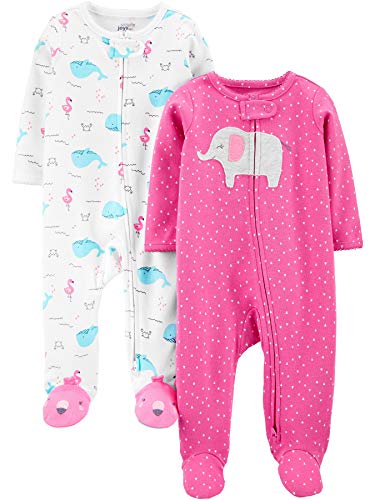 Simple Joys by Carter's Baby Girls' Cotton Footed Sleep and Play, Pack of 2, Pink, Elephant/Whales, 3-6 Months by Carter's Simple Joys - Private Label